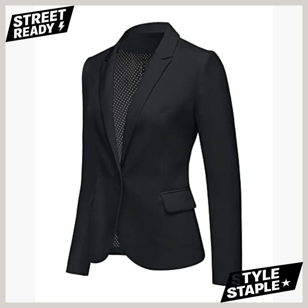 Notched Lapel Blazer Jacket Polyester Work Office… - image 6